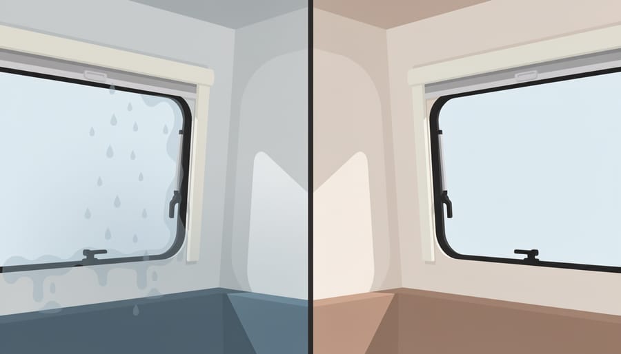 RV window area showing reduced condensation and a fresher indoor atmosphere